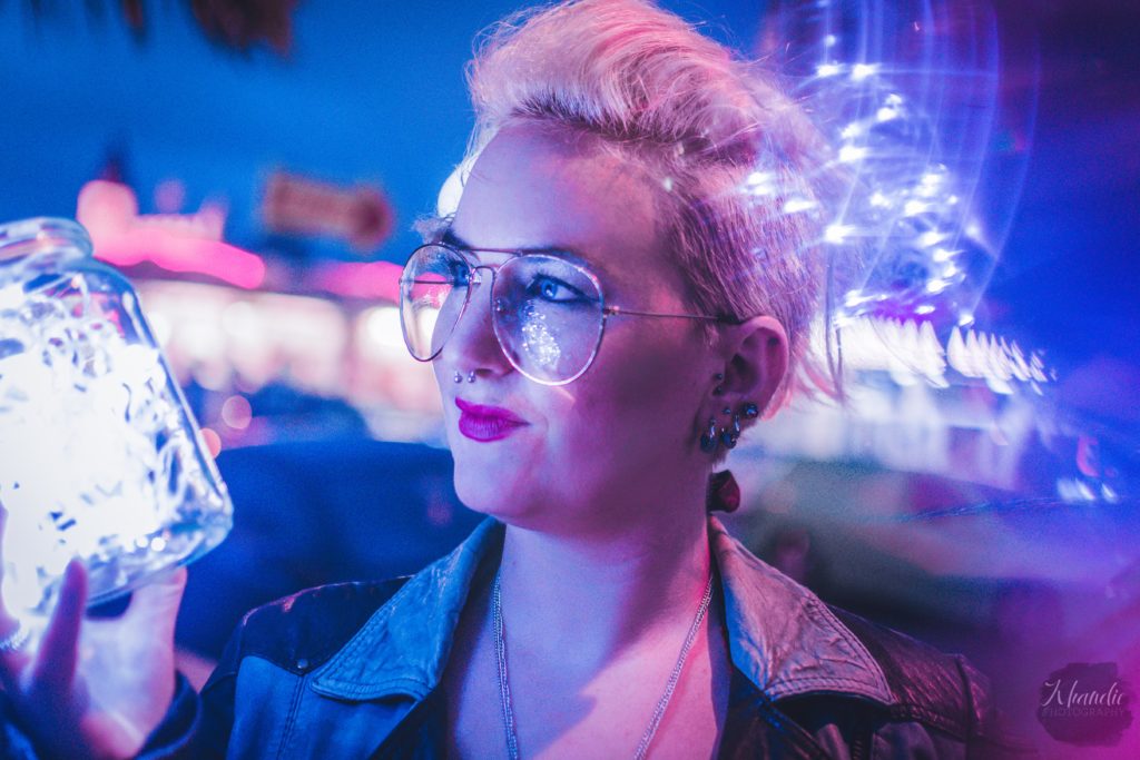 night, portrait, photo, shoot, session, fairy lights, portrait, photographer, beach, neon, lights, fairy, felixstowe, khandie, photography, 