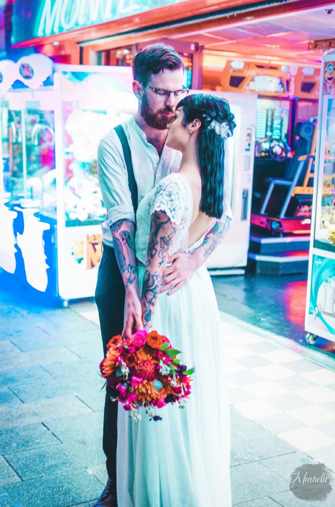 elopement, wedding, alt, photographer, tattooed, inked, model, bride, groom, night, bokeh, khandie, photographer, photography,