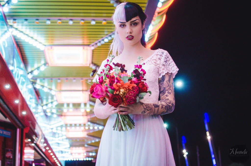 elopement, wedding, alt, photographer, tattooed, inked, model, bride, groom, night, bokeh, khandie, photographer, photography,