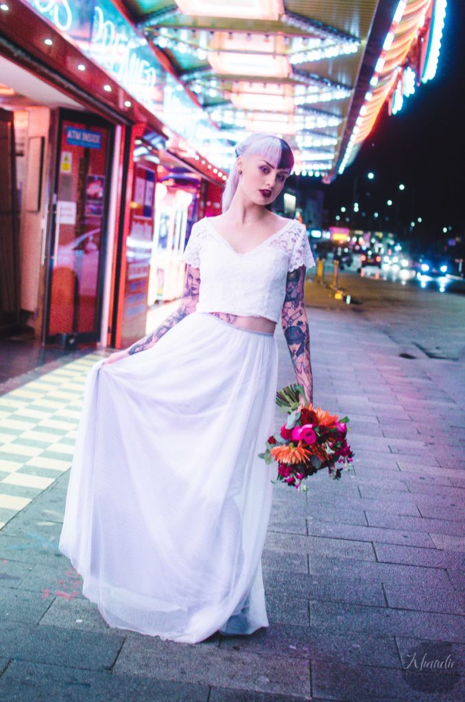 elopement, wedding, alt, photographer, tattooed, inked, model, bride, groom, night, bokeh, khandie, photographer, photography,