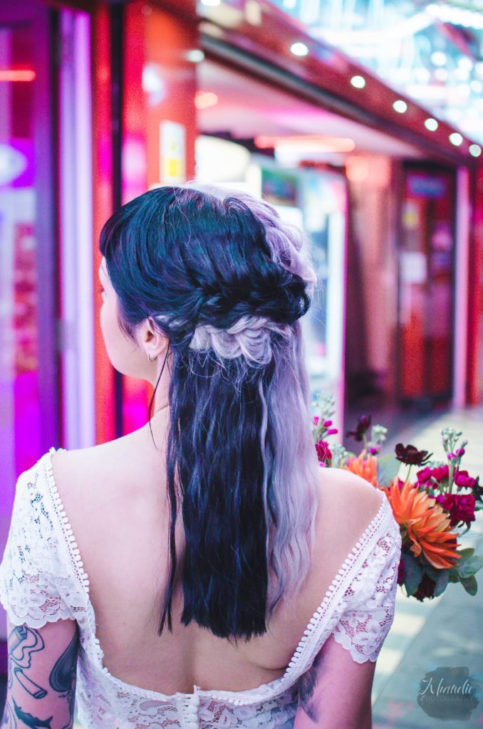 elopement, wedding, alt, photographer, tattooed, inked, model, bride, groom, night, bokeh, khandie, photographer, photography,