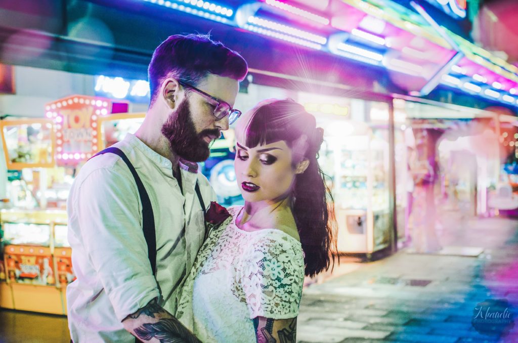 elopement, wedding, alt, photographer, tattooed, inked, model, bride, groom, night, bokeh, khandie, photographer, photography,