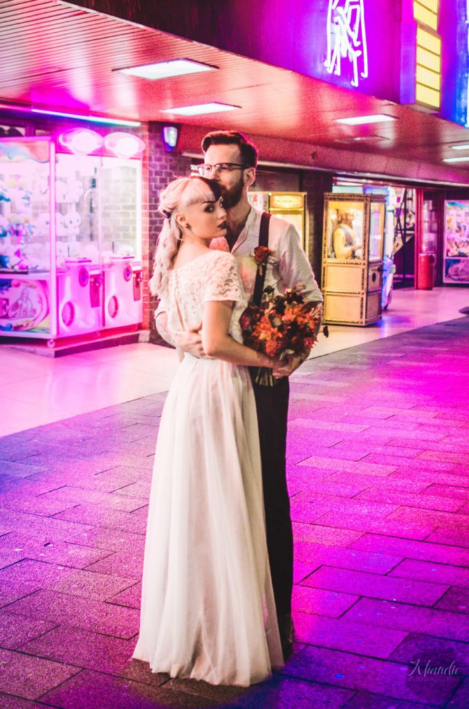 elopement, wedding, alt, photographer, tattooed, inked, model, bride, groom, night, bokeh, khandie, photographer, photography,