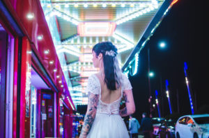 elopement, wedding, alt, photographer, tattooed, inked, model, bride, groom, night, bokeh, khandie, photographer, photography,
