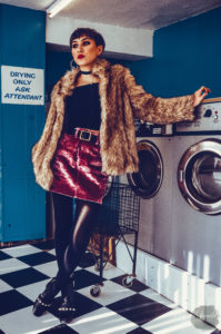 fashion, northampton, nataria, northants, laundromat, laundrette, high street, monochrome, 50s, 60s, styled, khandie, photographer, photography,