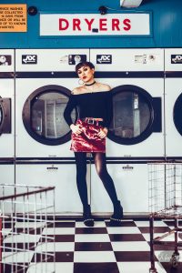 fashion, northampton, nataria, northants, laundromat, laundrette, high street, monochrome, 50s, 60s, styled, khandie, photographer, photography,
