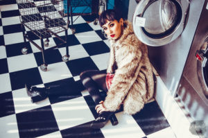 fashion, northampton, nataria, northants, laundromat, laundrette, high street, monochrome, 50s, 60s, styled, khandie, photographer, photography,