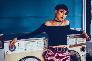 fashion, northampton, nataria, northants, laundromat, laundrette, high street, monochrome, 50s, 60s, styled, khandie, photographer, photography,