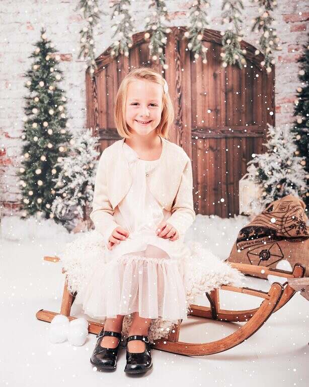 christmas mini photo session snow scene sled studio kate backdrops